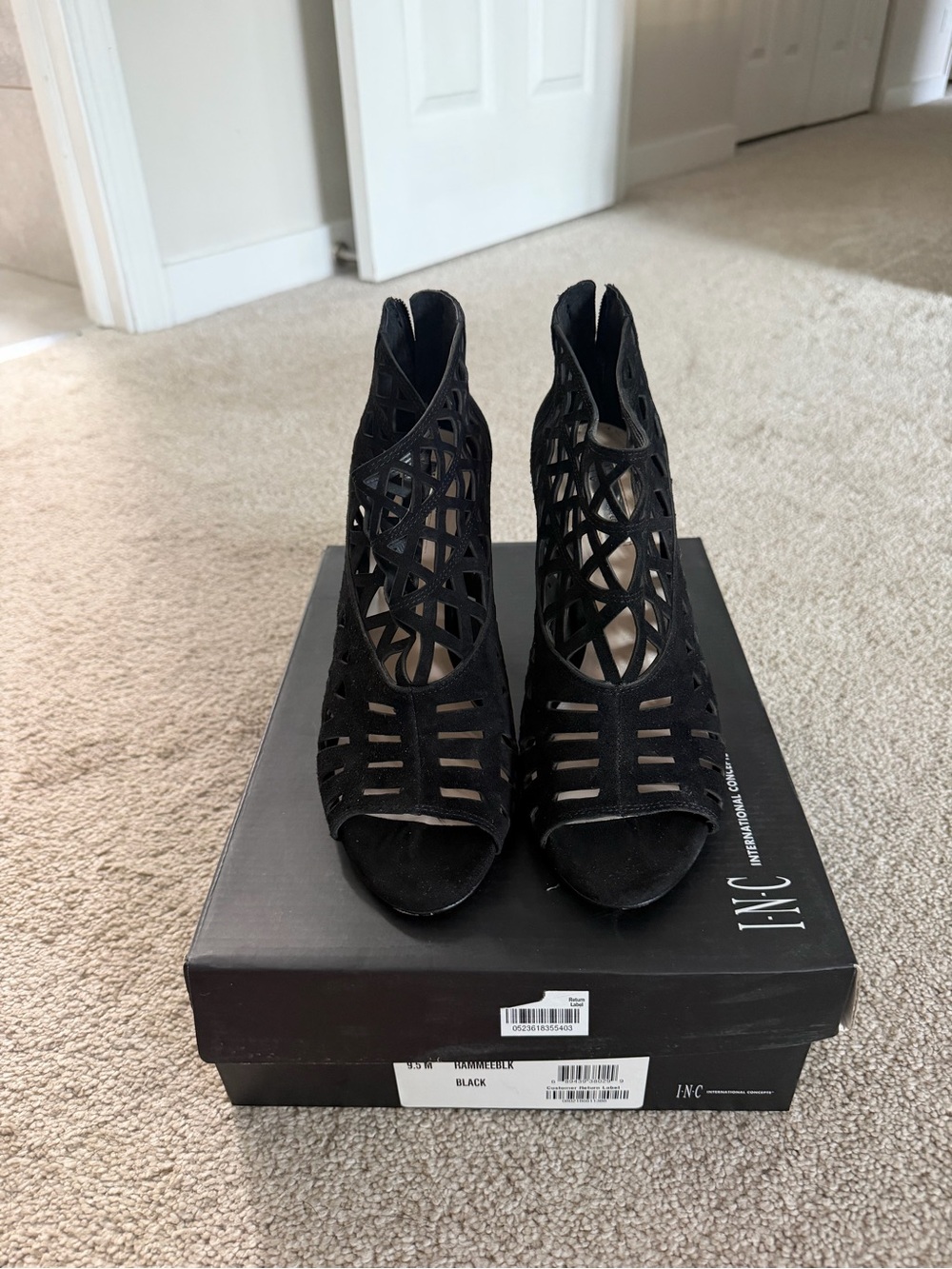 INC International Concepts Black Laser-Cut Open-Toe Heels
